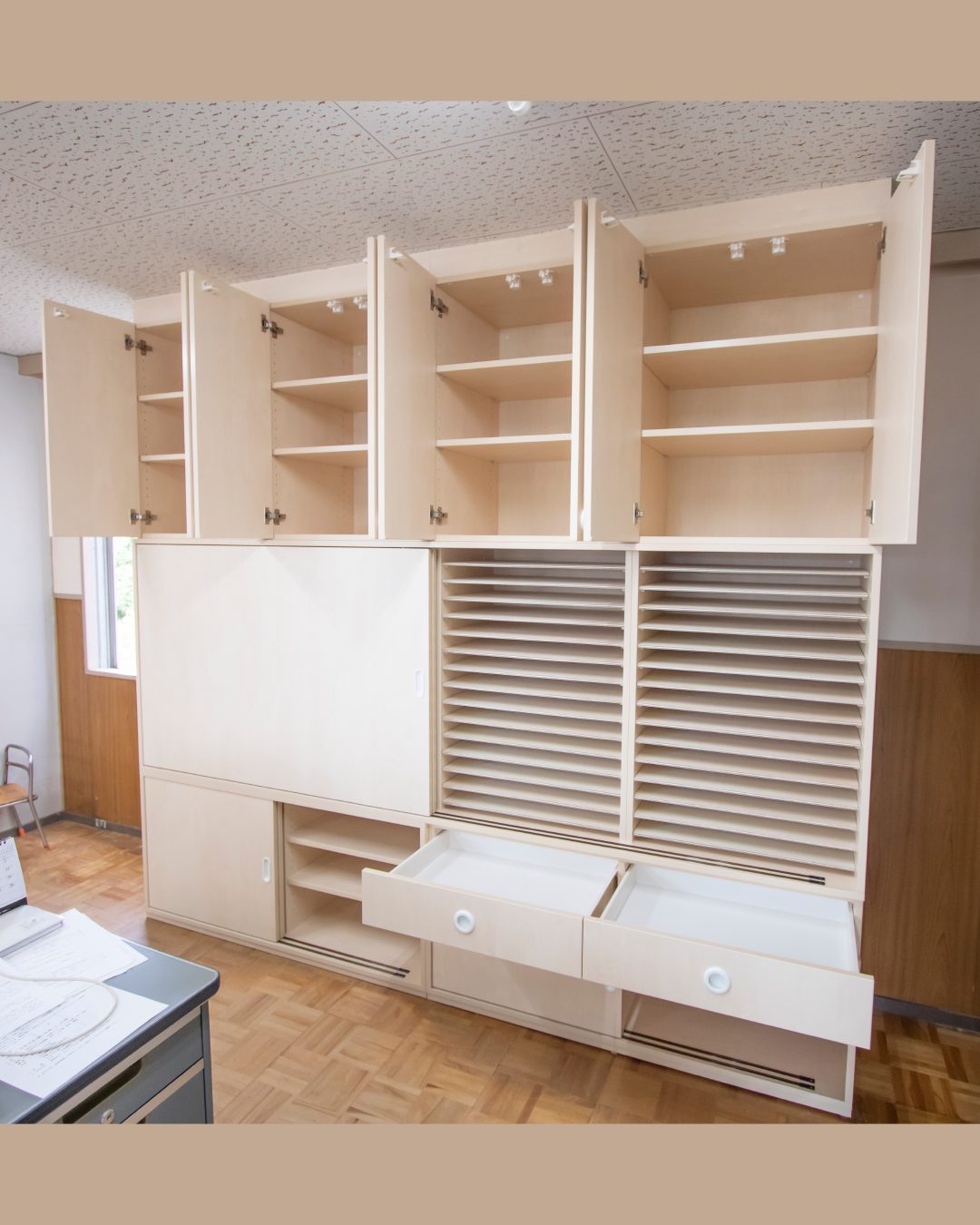 職員室用画用紙・おりがみ収納棚│幼稚園 | 幼保こども園の収納家具の